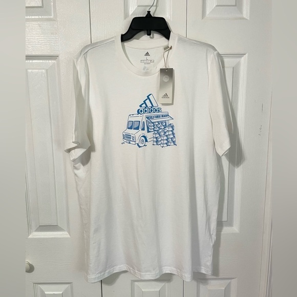 Adidas Mens NWT White Basic Tee Food Truck design logo size Large - Picture 5 of 5